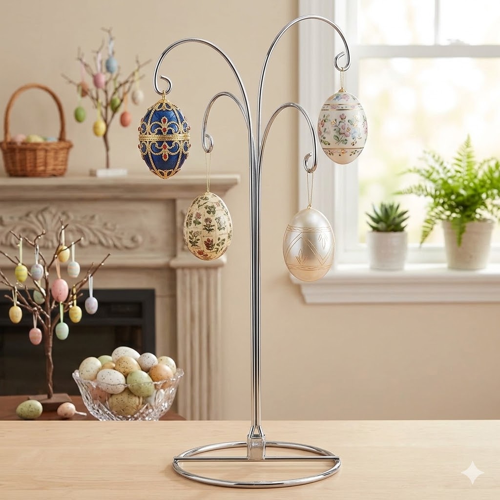 HOHIYA 2 Pack 4-Arm Ornament Display Stand 12 Inch Metal Hanging Holder for 4 Christmas Ornaments Multi-Hook Stand for Glass and Crystal Balls Chrome Silver Art Craft Hanger